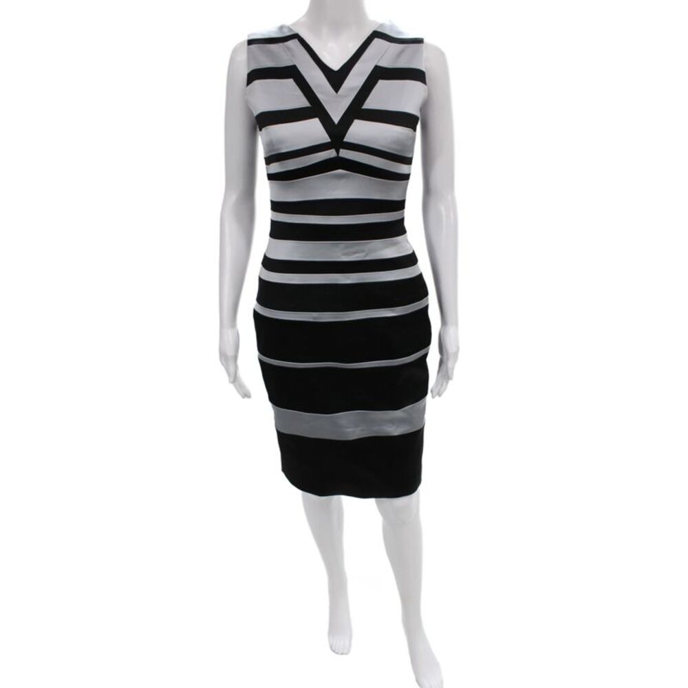 Karen Millen Womens Bodycon Sheath Dress Black V Neck Sleeveless Size 6
